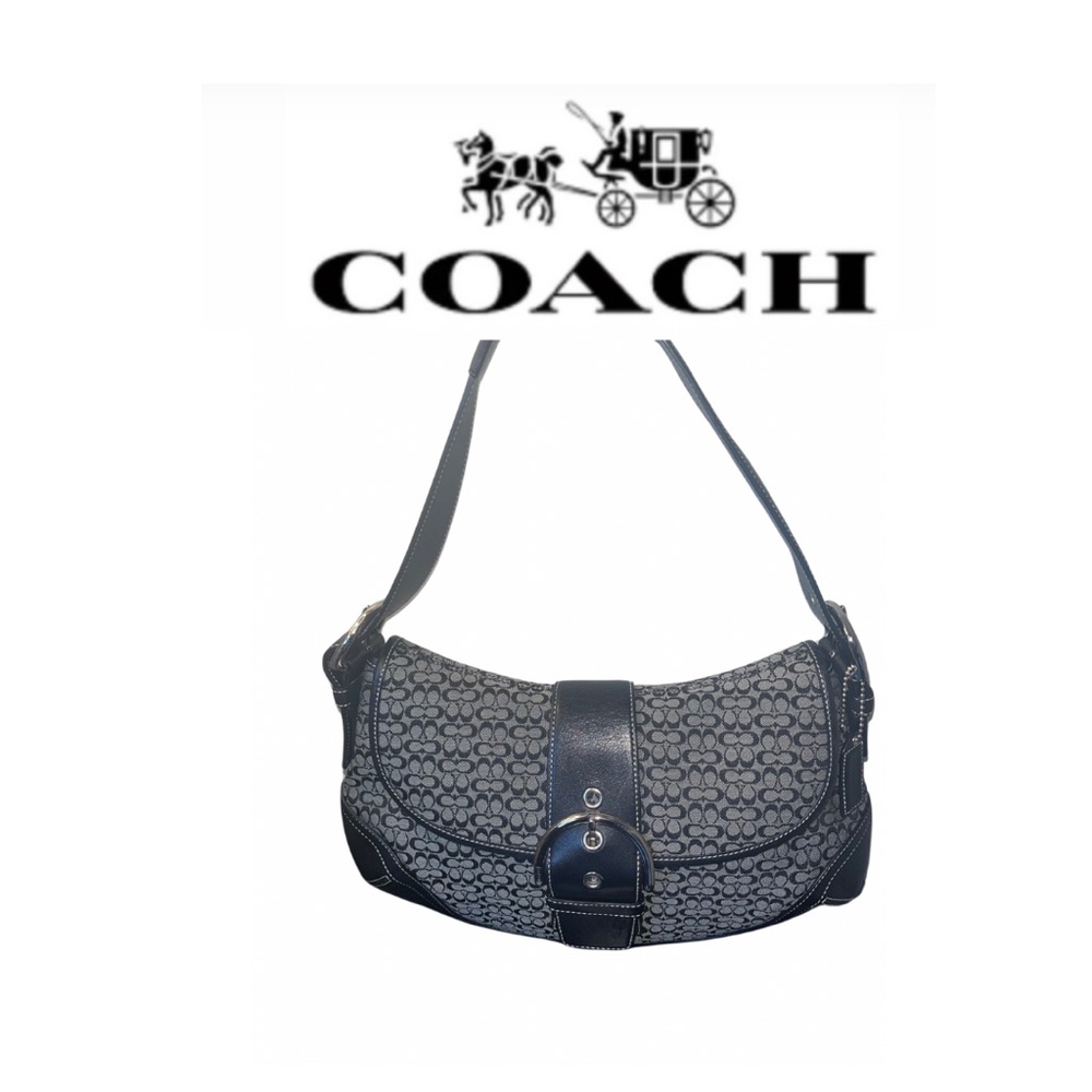 Coach EUC Vintage Soho Black Leather & Sign C Canvas Shoulder Bag